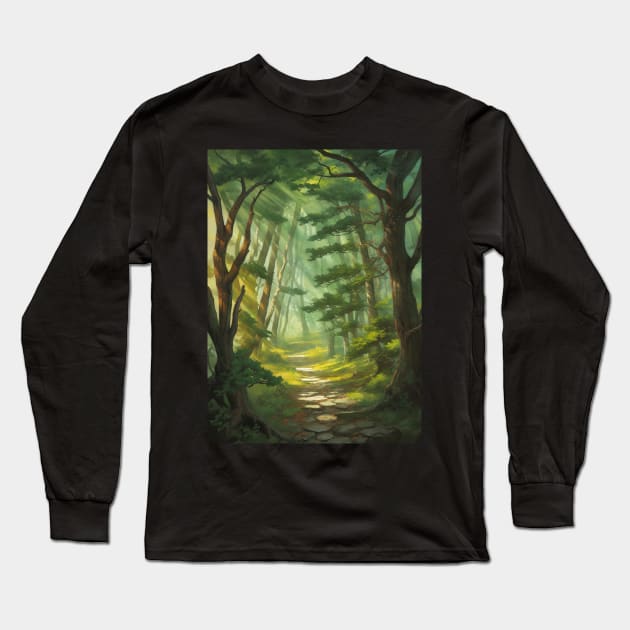 Mysterious Path in an Oak Forest Long Sleeve T-Shirt by CursedContent
